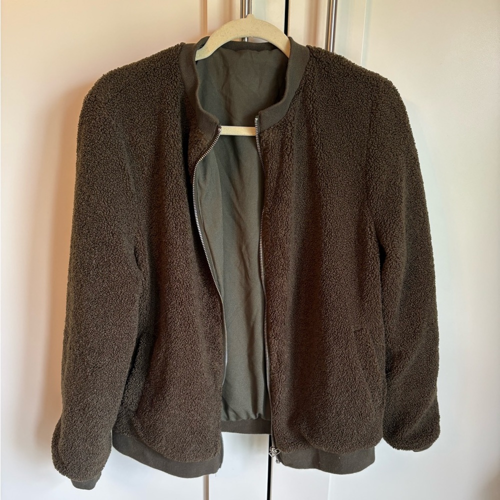 Warm Army Green Sherpa Fleece Jacket